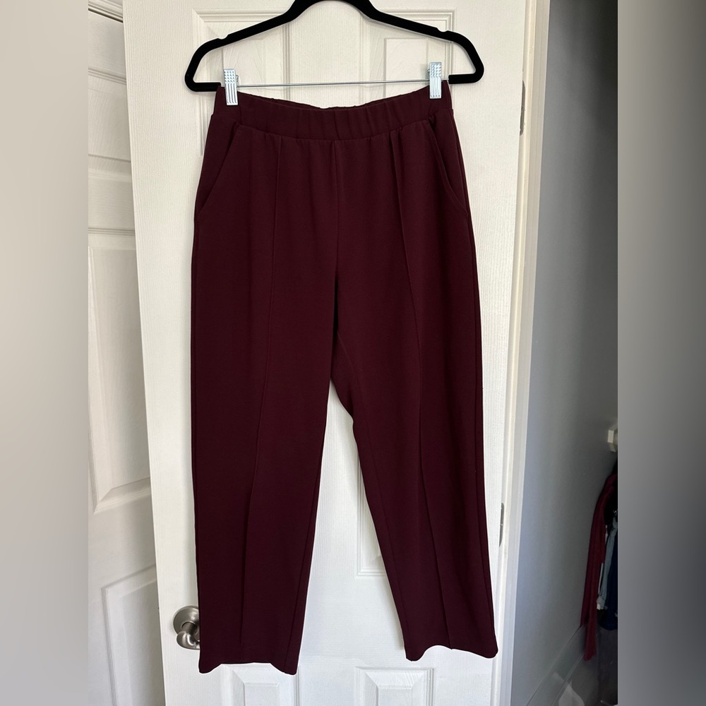 Burgundy Wide-Leg slacks with elastic waist